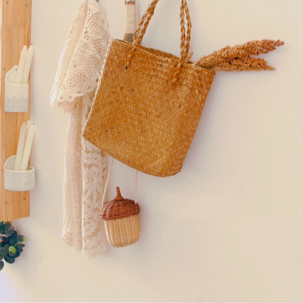 Mini Rattan Acorn Crossbody Basket Bag