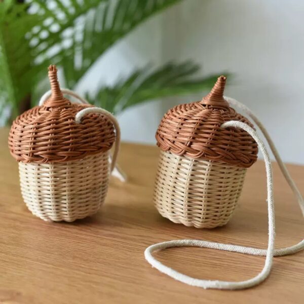 Mini Rattan Acorn Crossbody Basket Bag - Image 6