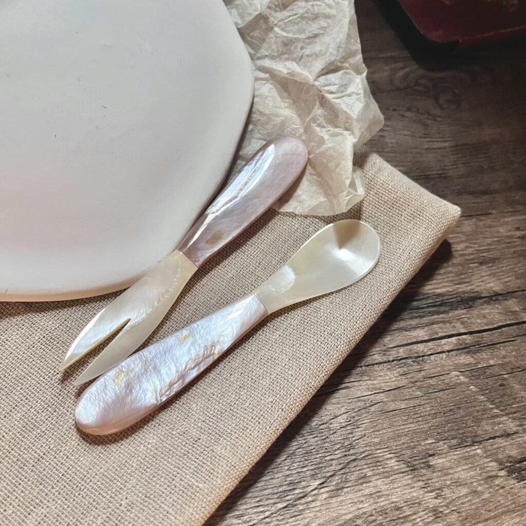 Mini Mother of Pearl Shell Spoon and Fork Set