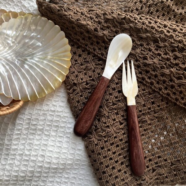 Mother of Pearl Shell Spoon with Wooden Handler