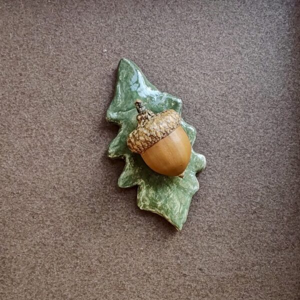 Handcrafted Oak Leaf & Acorn Clay Refrigerator Magnet