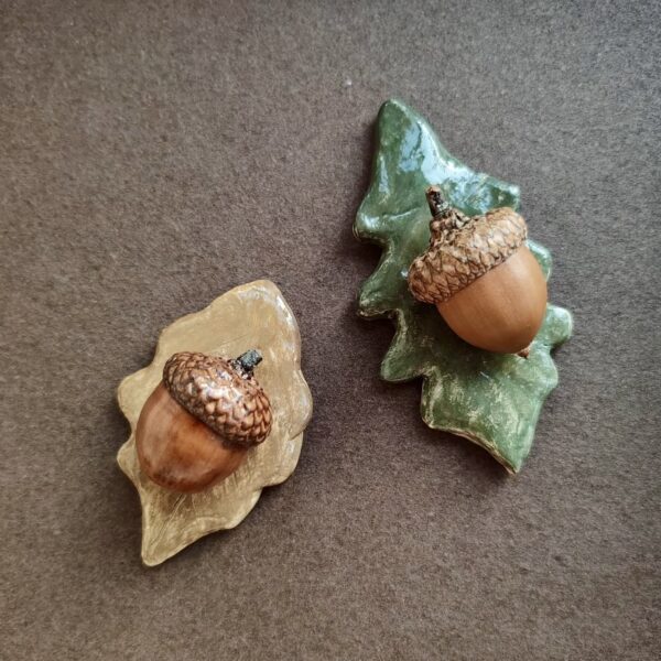 Handcrafted Oak Leaf & Acorn Clay Refrigerator Magnet