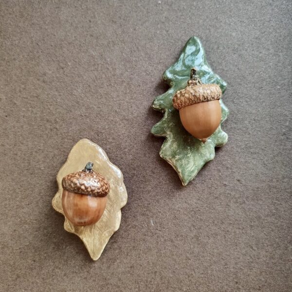 Handcrafted Oak Leaf & Acorn Clay Refrigerator Magnet