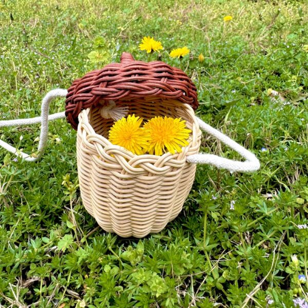 Handcrafted kids mini rattan acorn Easter basket crossbody bag for spring nature adventures